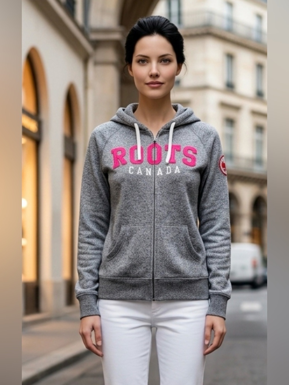 Roots Gray Hoodie with Pink Accent